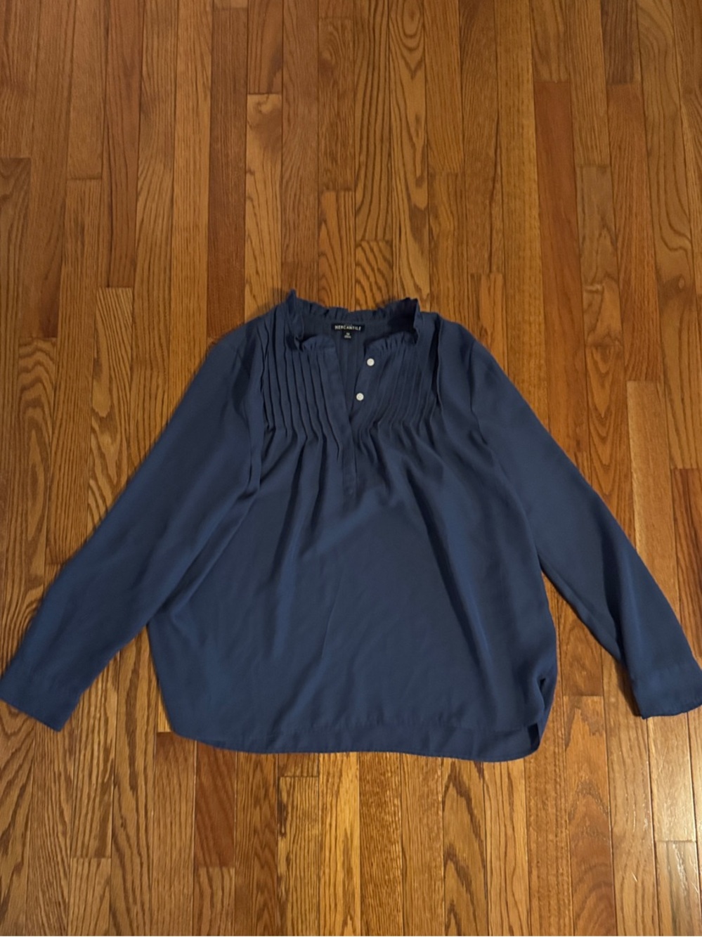 J. Crew Factory Navy Pintuck Long Sleeve Blouse